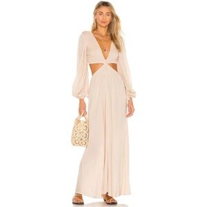 Indah Cream Cutout Maxi Dress with Long Sleeves